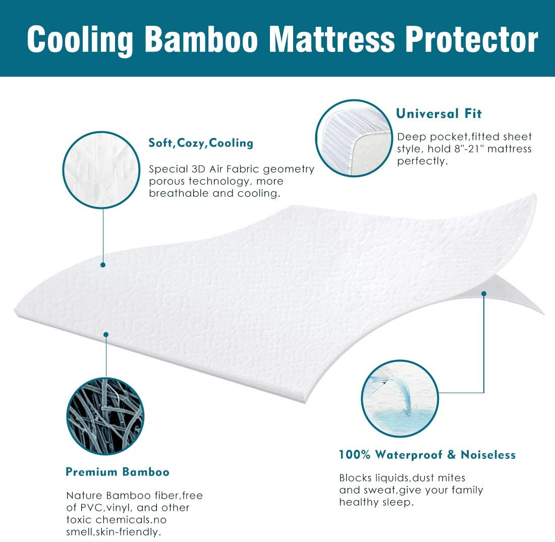 Bamboo Air Layer Fabric Mattress Protector Waterproof with Deep Pocket Skirt for Bed Mattress All Specifications