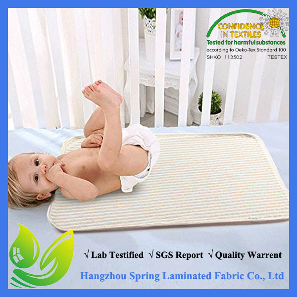 Waterproof Quilted Crib Size Fitted Mattress Cover made with Organic Cotton, Natural Color